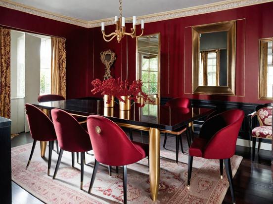 Opulent red gold dining room