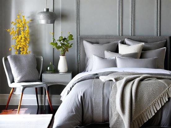 Serene grey bedroom closeup