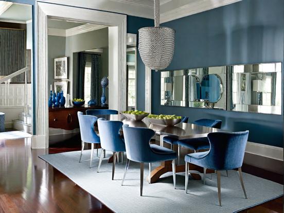 Blue dining room wood table