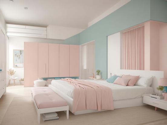 Modern pastel bedroom closeup