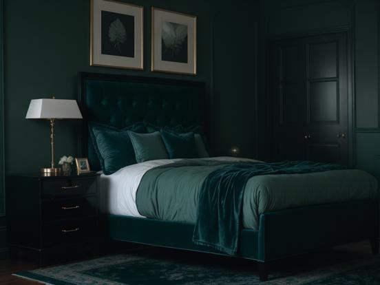 Green velvet headboard bed