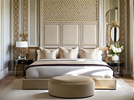 Luxurious gold white bed closeup