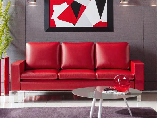 Red couch closeup modern lounge