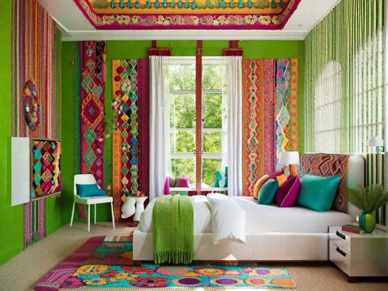 Bedroom with vibrant maximalist decor