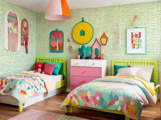 Twin beds girly pastel room