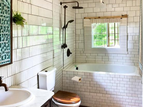 Modern bathroom with patterned tiles