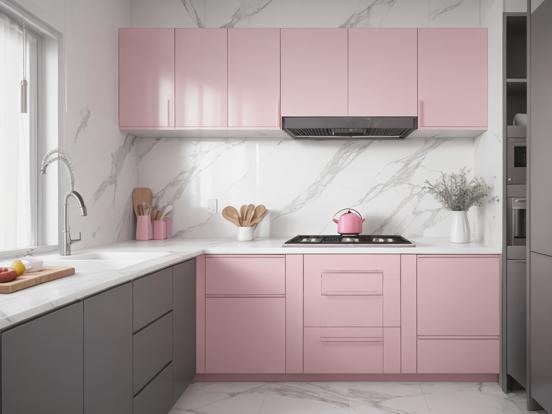 Closeup modern pink kitchen