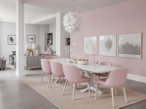 Pink dining room with table