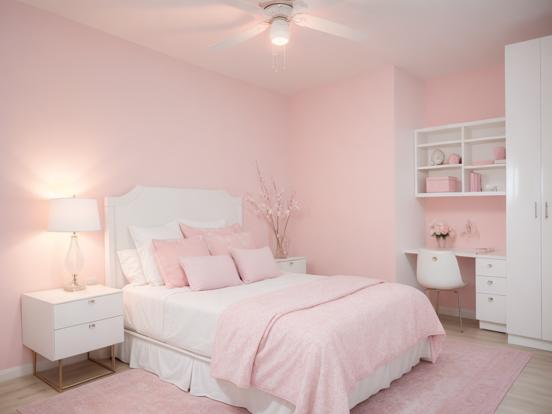 Pink girly bedroom with white furniture