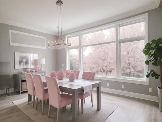 Warm pink pastel dining room