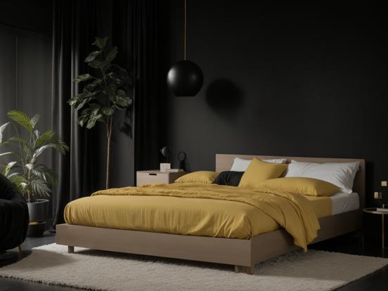 Yellow black bed closeup