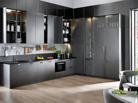 Luxury dark kitchen closeup