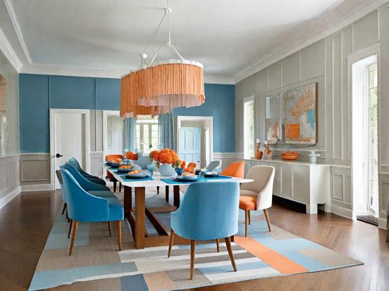 Teal orange dining room closeup