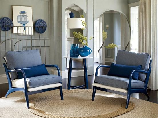 Blue silver chairs rug table