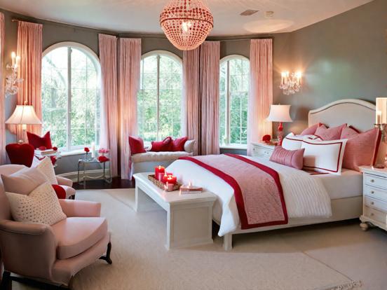 Girly pink red white bedroom