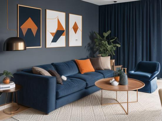 Bright living room blue couch