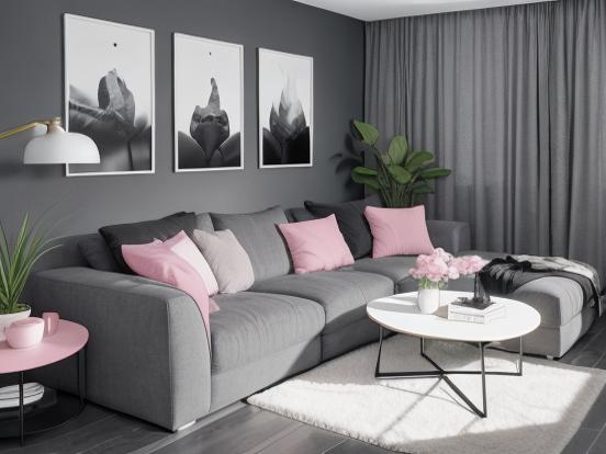 Cozy pink grey living room