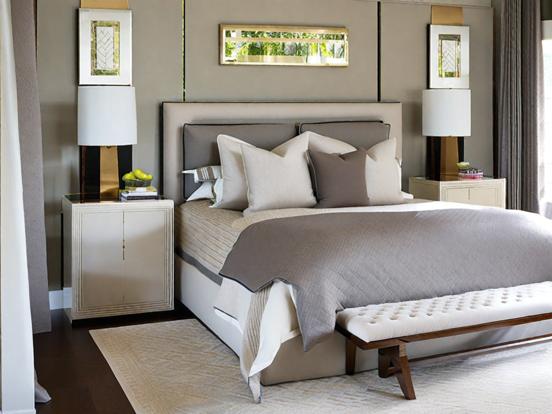 Gray bed white stool serene room