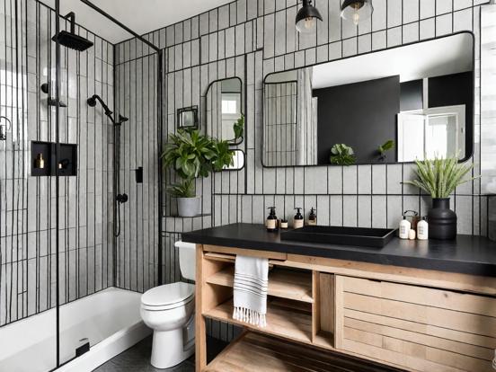 Modern grey bathroom closeup