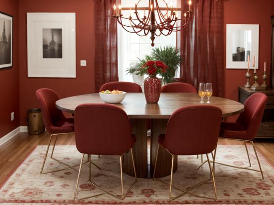 Red brown dining room decor