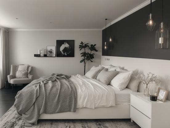 Serene black white bedroom