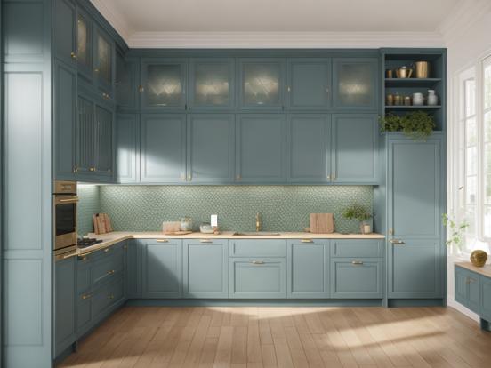 Blue kitchen wooden floor luxe