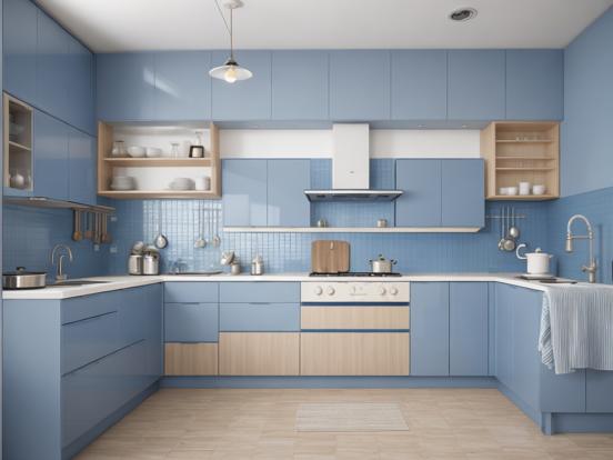 blue and beige kitchen