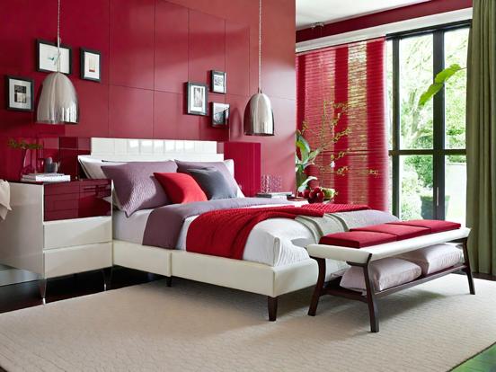 Red white bedroom decor