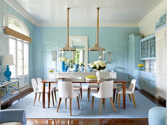 Blue dining room table chairs