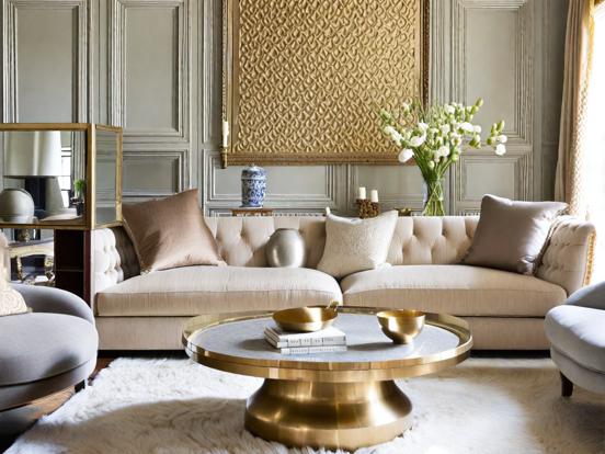 Gold silver luxe living room decor