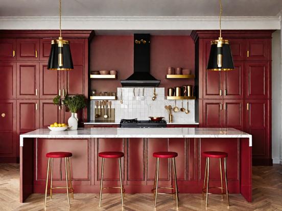 Red gold kitchen closeup