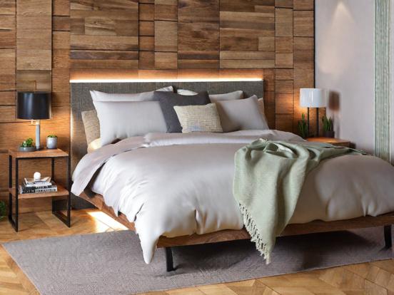 Serene wooden headboard bed