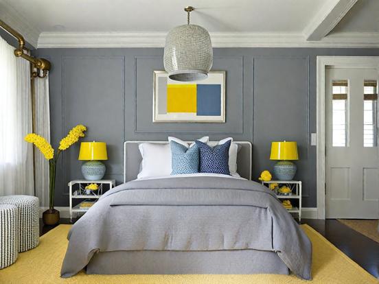 Blue yellow bedroom decor