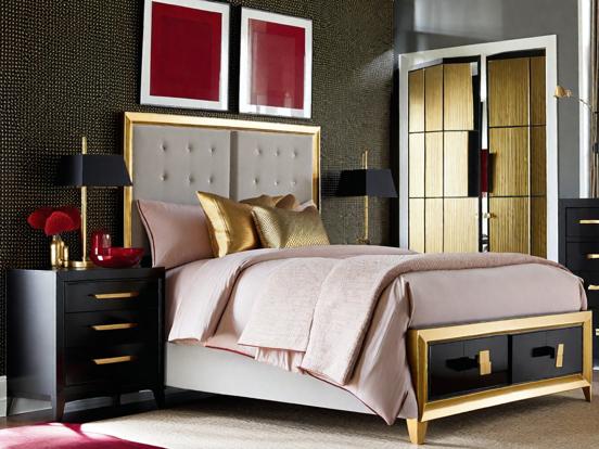 Luxury gold black art deco bedroom