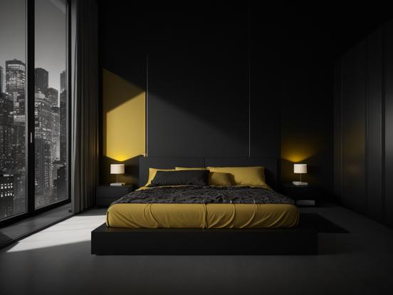 black and yellow bedroom