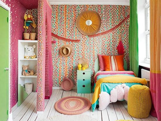 Childs vibrant pastel bedroom