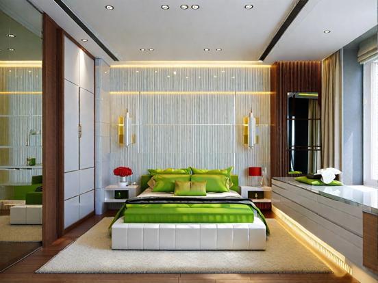 Green luxury bedroom closeup