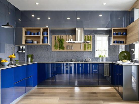 Blue kitchen wood floor luxe