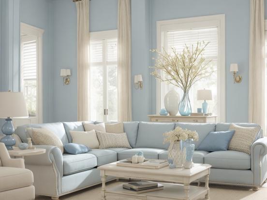 Blue living room white decor