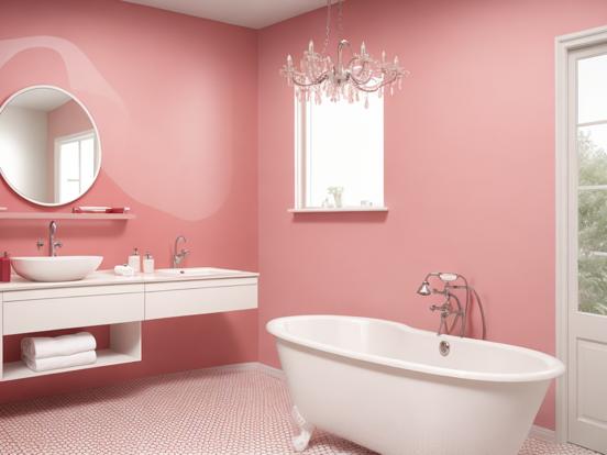 Pink bathroom with bathtub