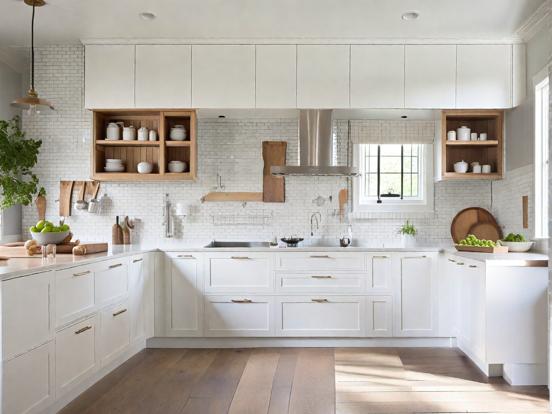 White kitchen wood floor houzz