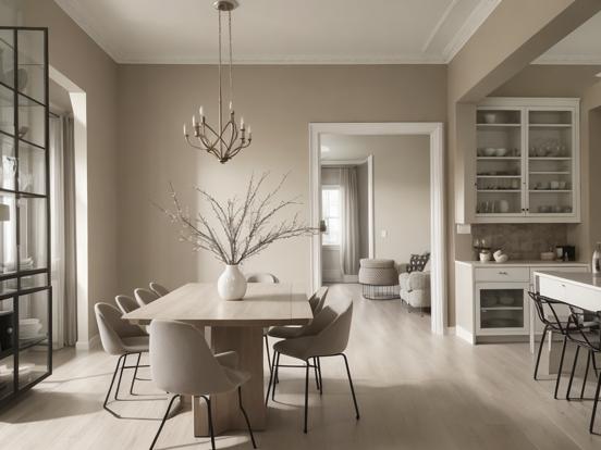 beige grey black dining room