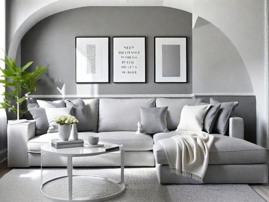 Grey room white couch table