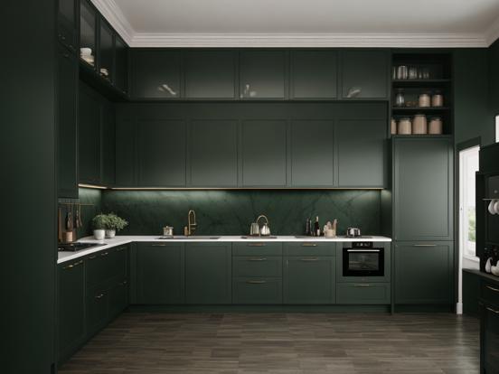 Green black luxury kitchen closeup