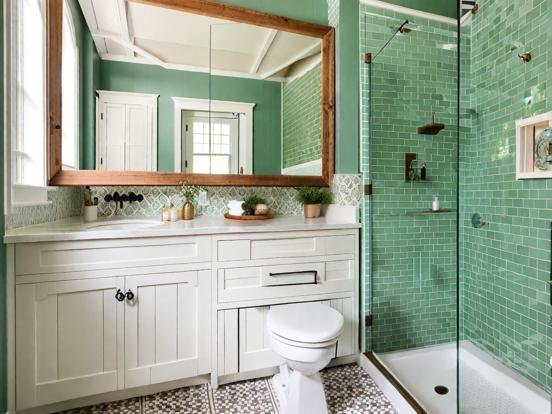 Premium green tiled bathroom