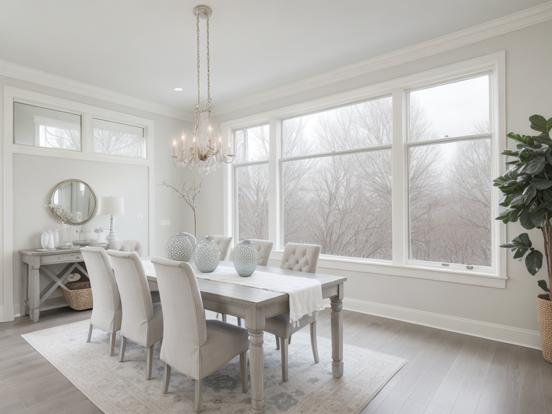 Closeup dining room white decor