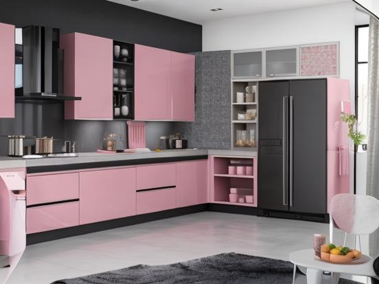 Pink black kitchen closeup