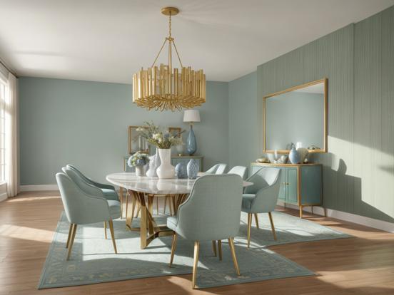 Teal gold dining room render