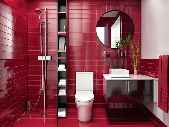 Modern red and grey bathroom