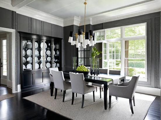 Dark dining room with table